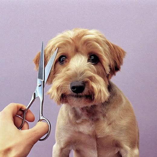 Small dog having its coat hand-scissored